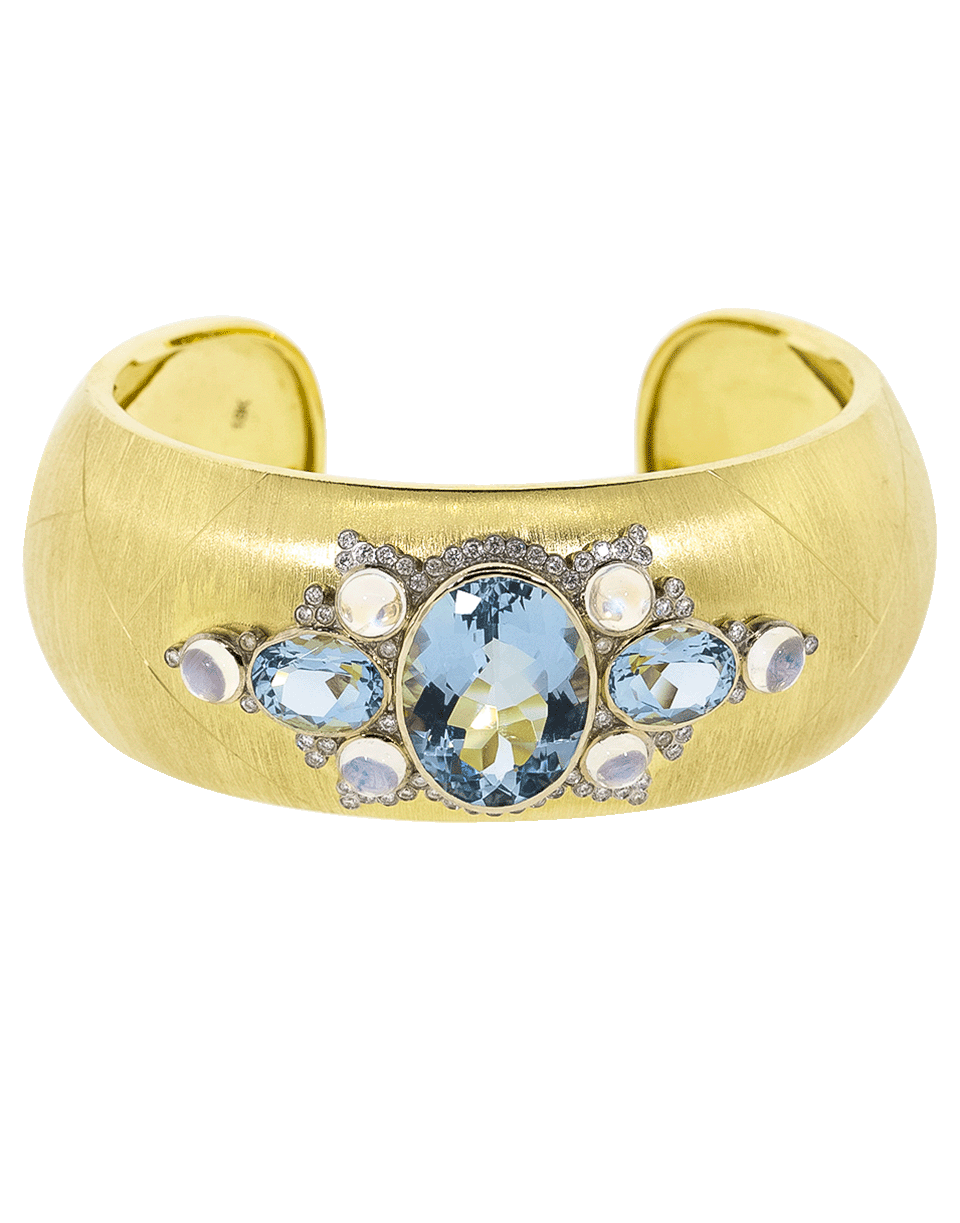 ADAM FOSTER-Oval Aquamarine Moonstone And Diamond Cuff-YELLOW GOLD