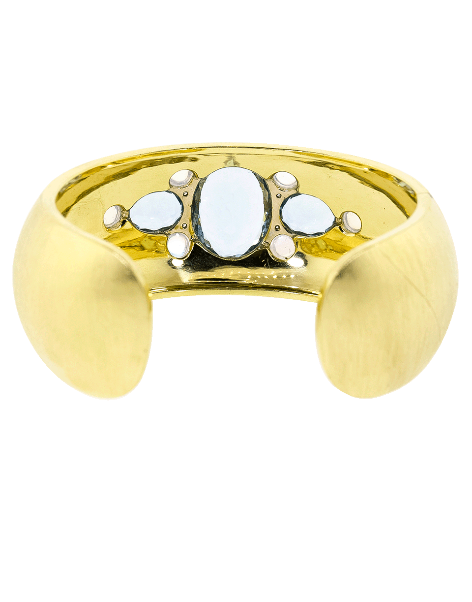ADAM FOSTER-Oval Aquamarine Moonstone And Diamond Cuff-YELLOW GOLD