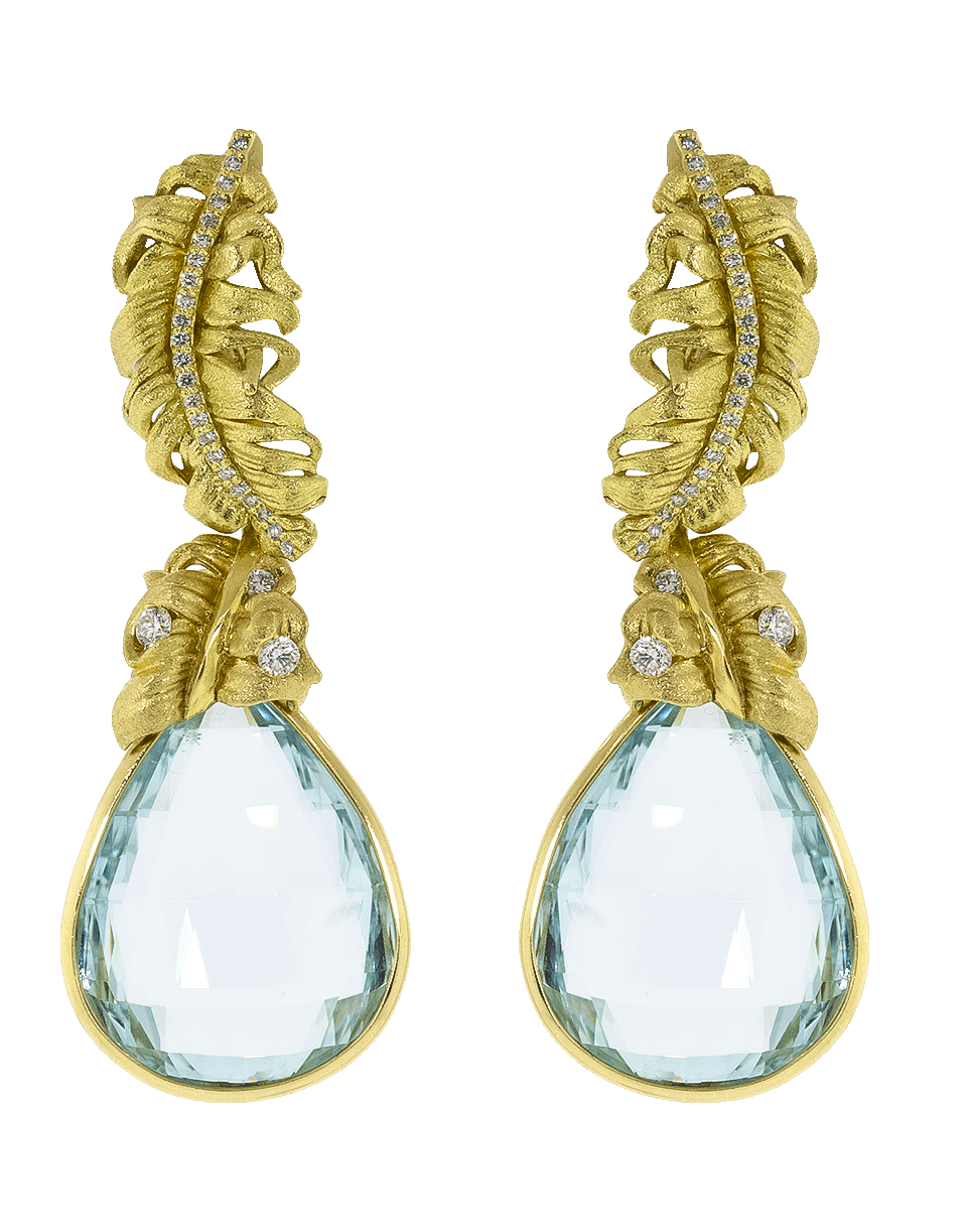 ADAM FOSTER-Plume Collection Pear Aquamarine Drop Earrings-YELLOW GOLD