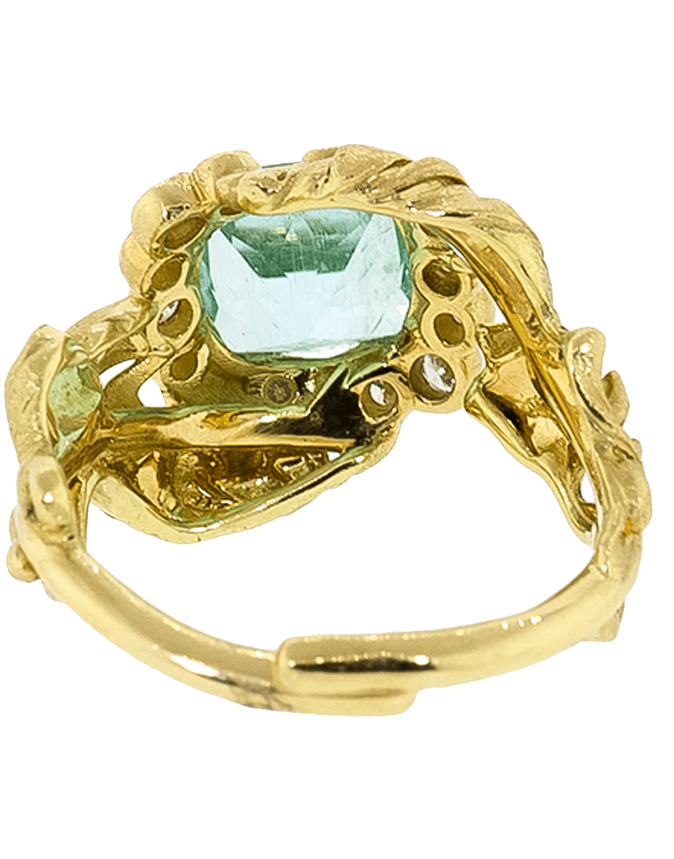 ADAM FOSTER-Plume Collection Paraiba Tourmaline And Diamond Leaf Ring-YELLOW GOLD