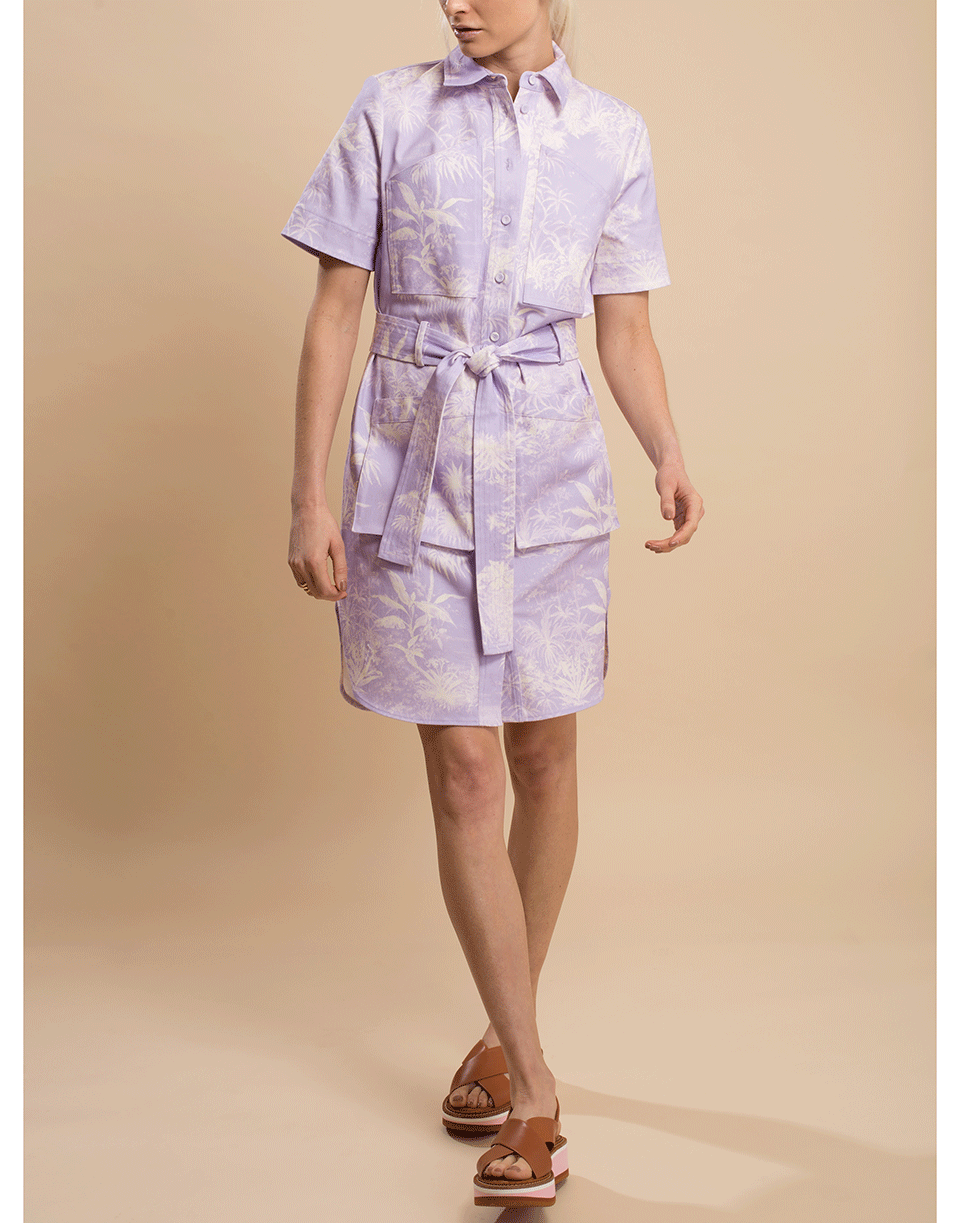 ADAM LIPPES-Print Twill Belted Shirt Dress-