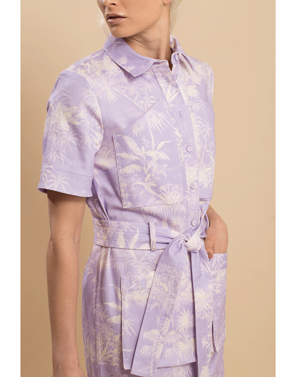 ADAM LIPPES-Print Twill Belted Shirt Dress-