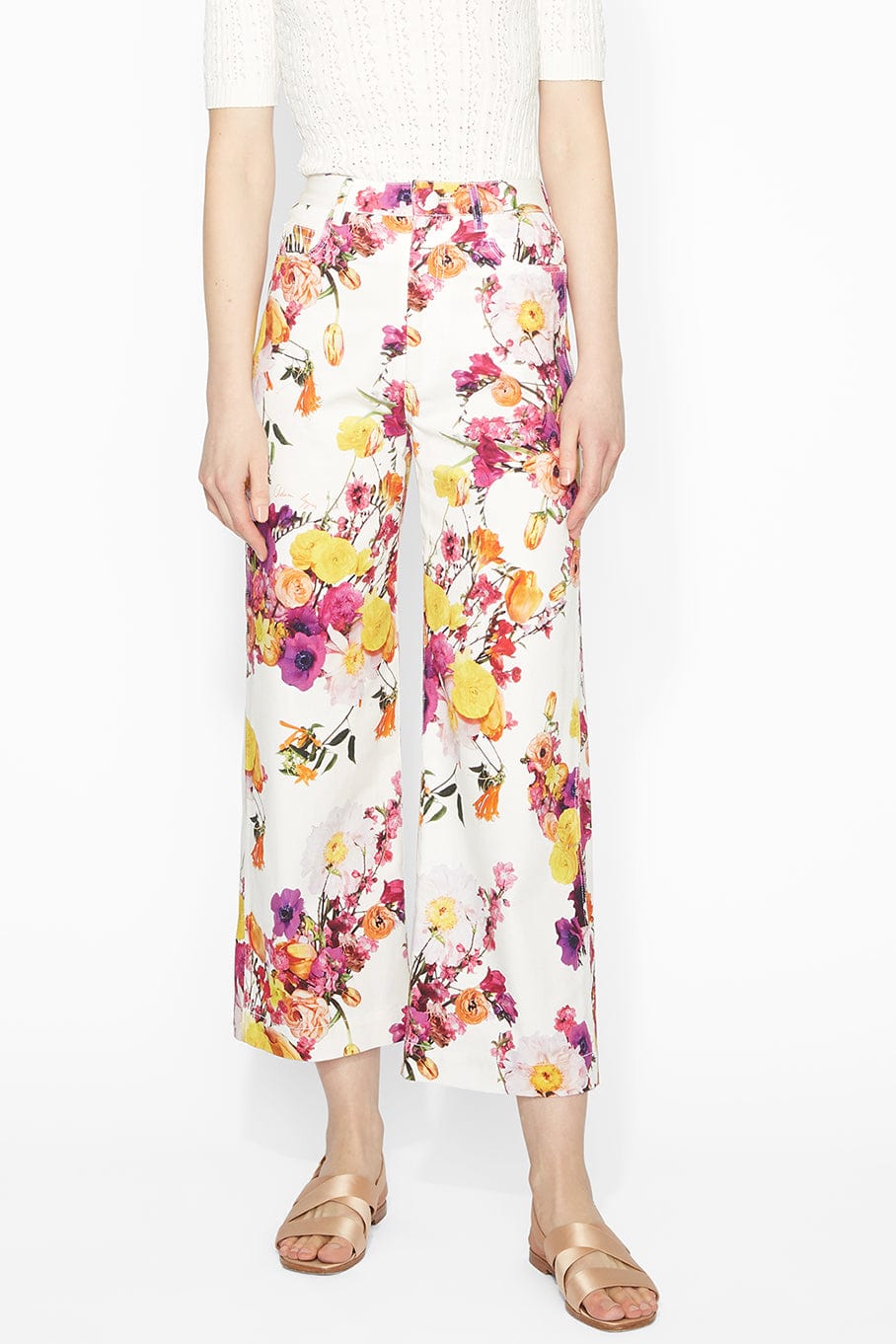 ADAM LIPPES-High Waist Cropped Pant - Ivory Floral-