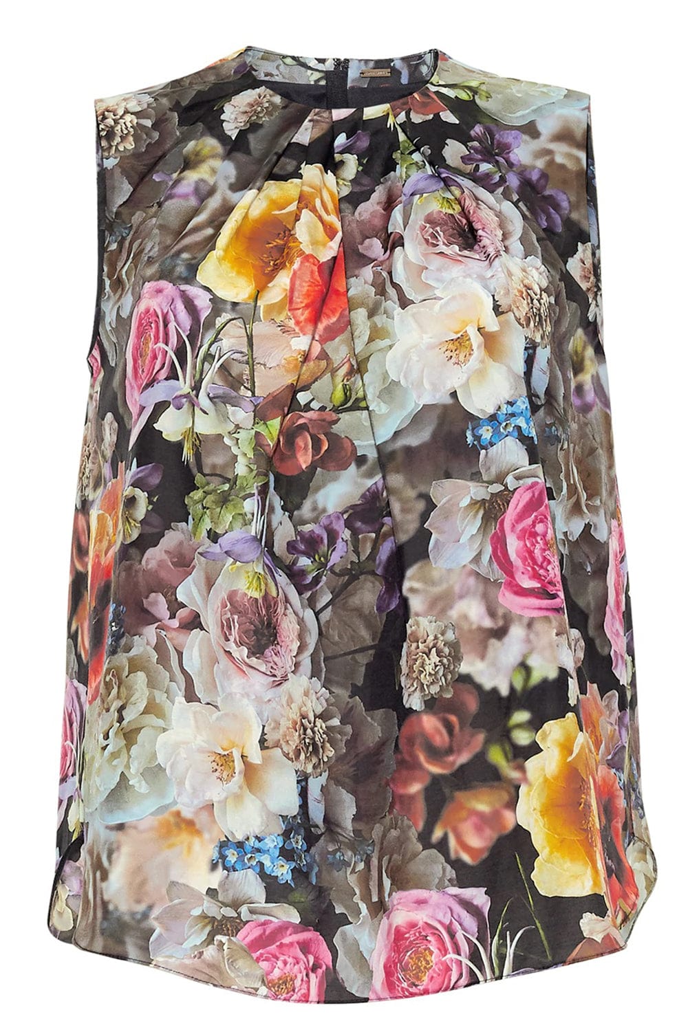 ADAM LIPPES-Sleeveless Pleated Neck Top-BLACK FLORAL