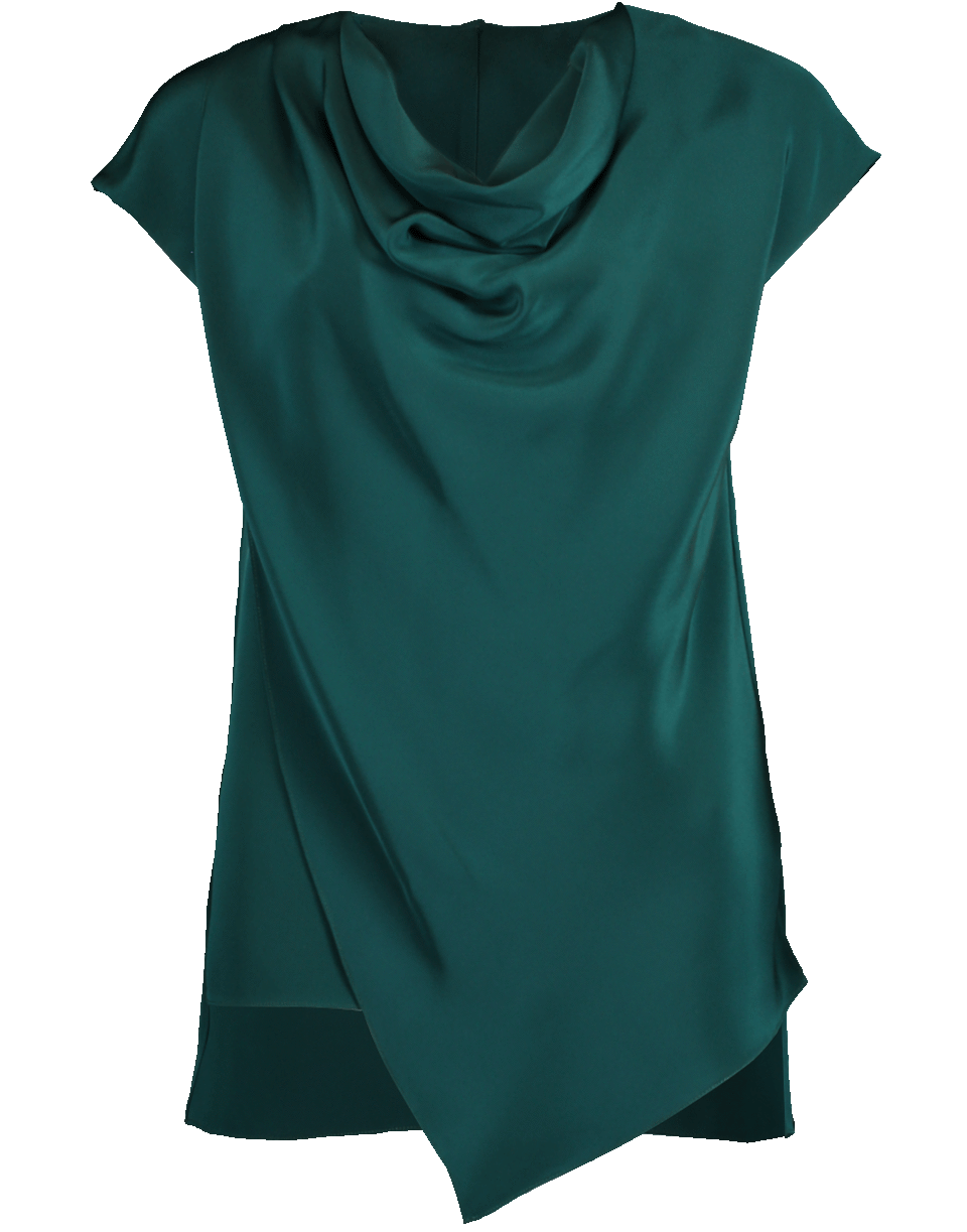 ADAM LIPPES-Emerald Silk Crepe Cowl Neck Top-