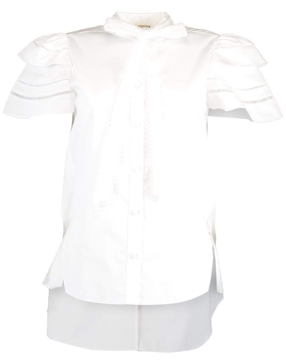 Short Sleeve Embroidered Trim Trapeze Top CLOTHINGTOPBLOUSE ADAM LIPPES   