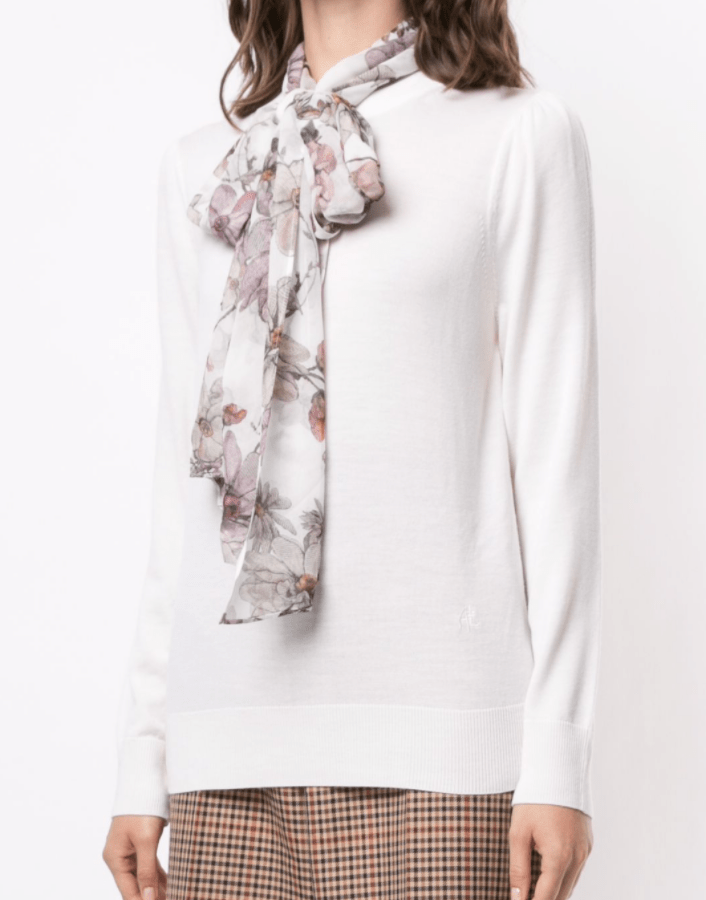 ADAM LIPPES-Wool Crewneck Sweater With Removable Silk Scarf-IVORY