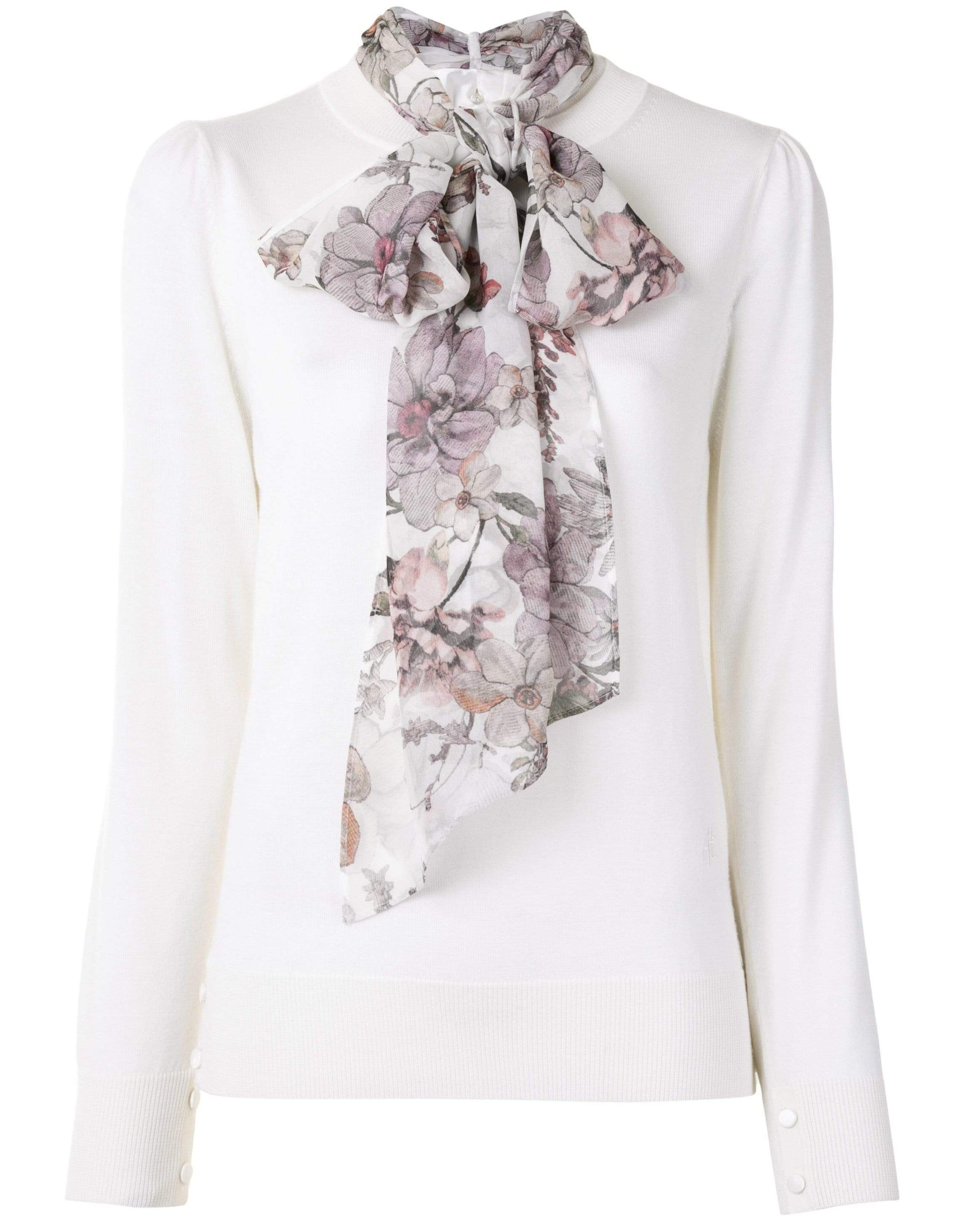 ADAM LIPPES-Wool Crewneck Sweater With Removable Silk Scarf-IVORY
