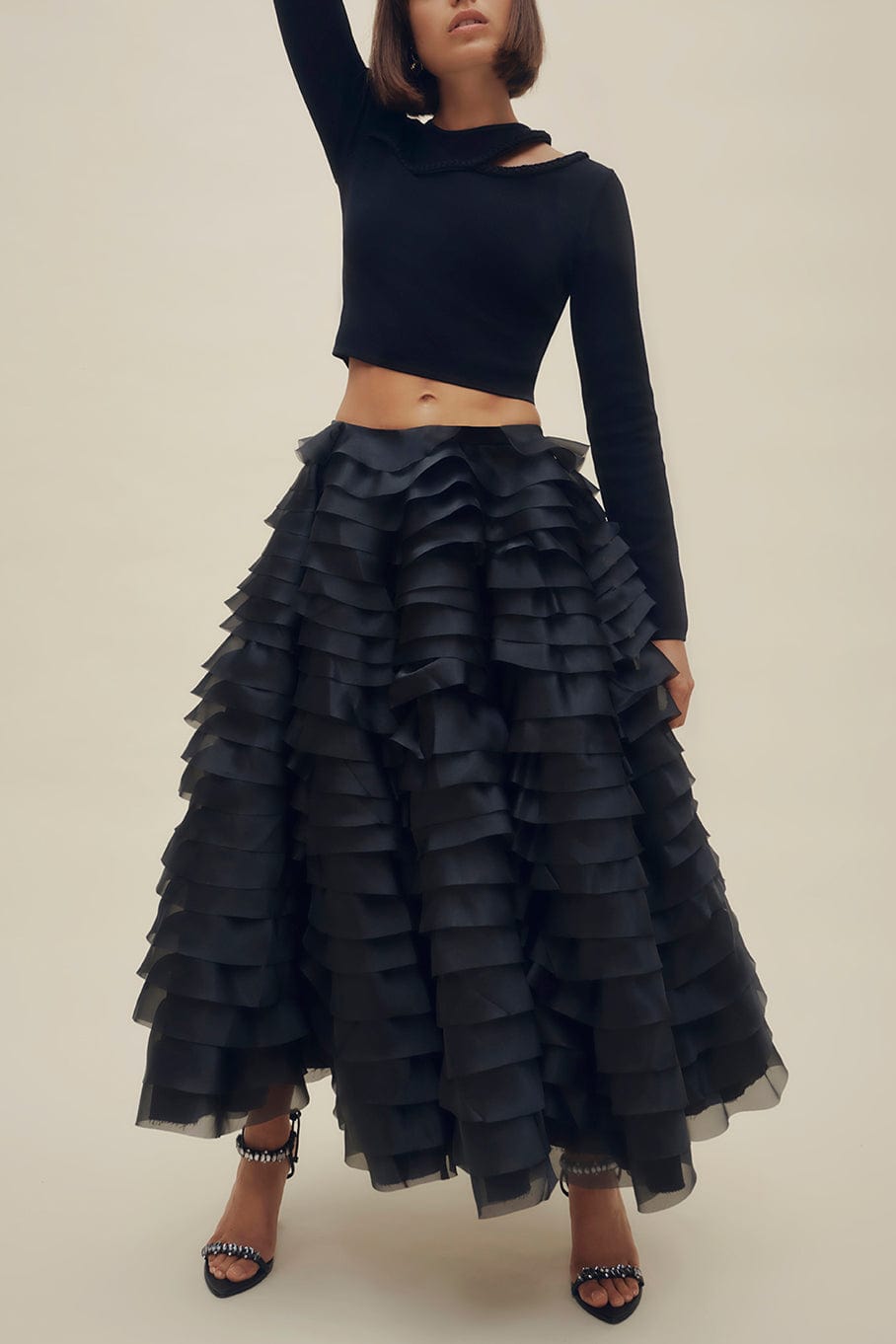 Amour Ruffle Midi Skirt CLOTHINGSKIRTMIDI AJE   