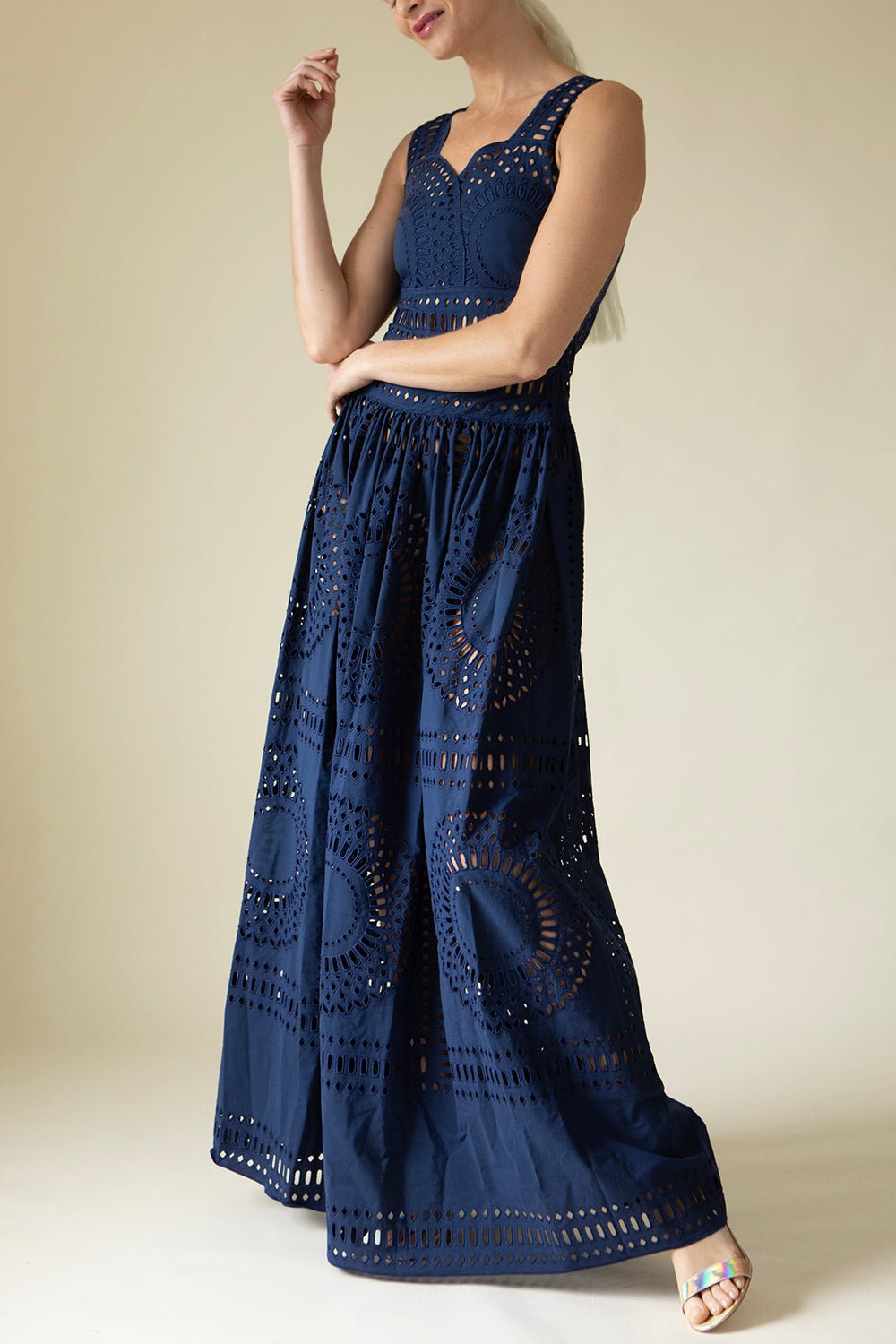 ALBERTA FERRETTI-Eyelet Maxi Dress-