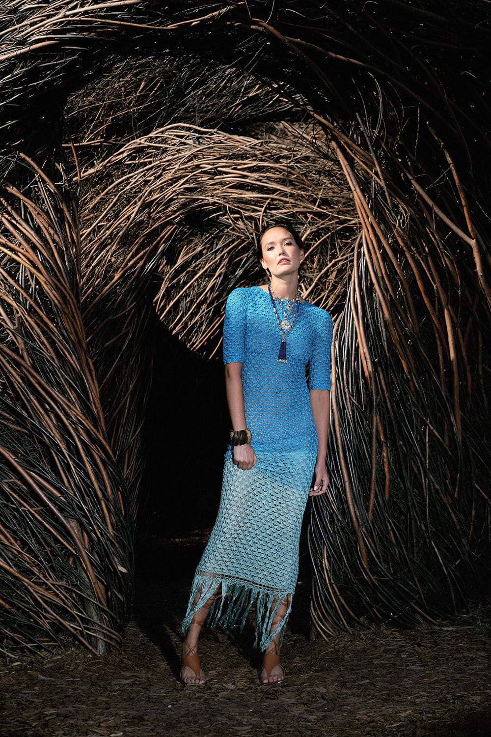 ALEJANDRA ALONSO ROJAS-Crochet Dress With Fringe-