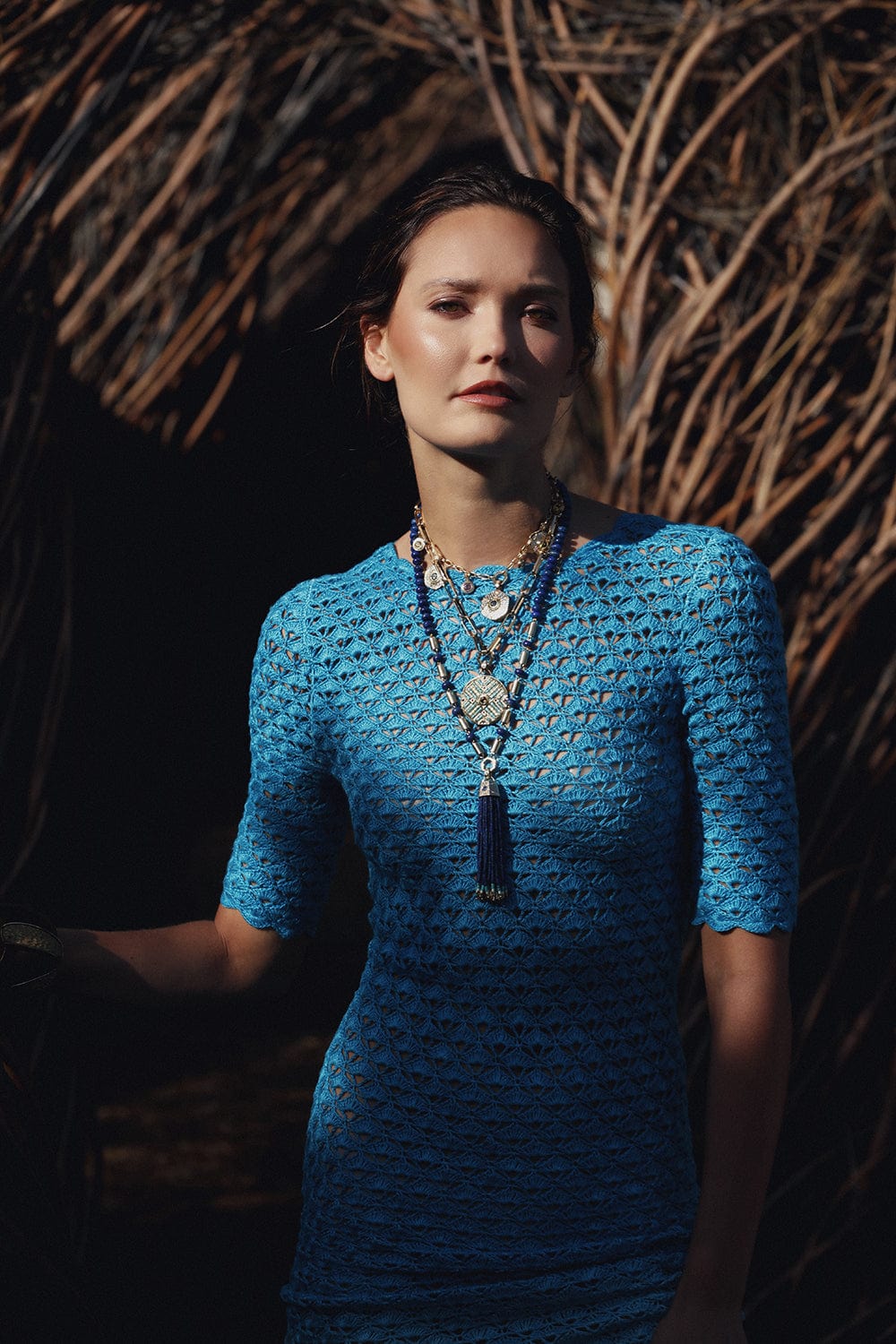ALEJANDRA ALONSO ROJAS-Crochet Dress With Fringe-