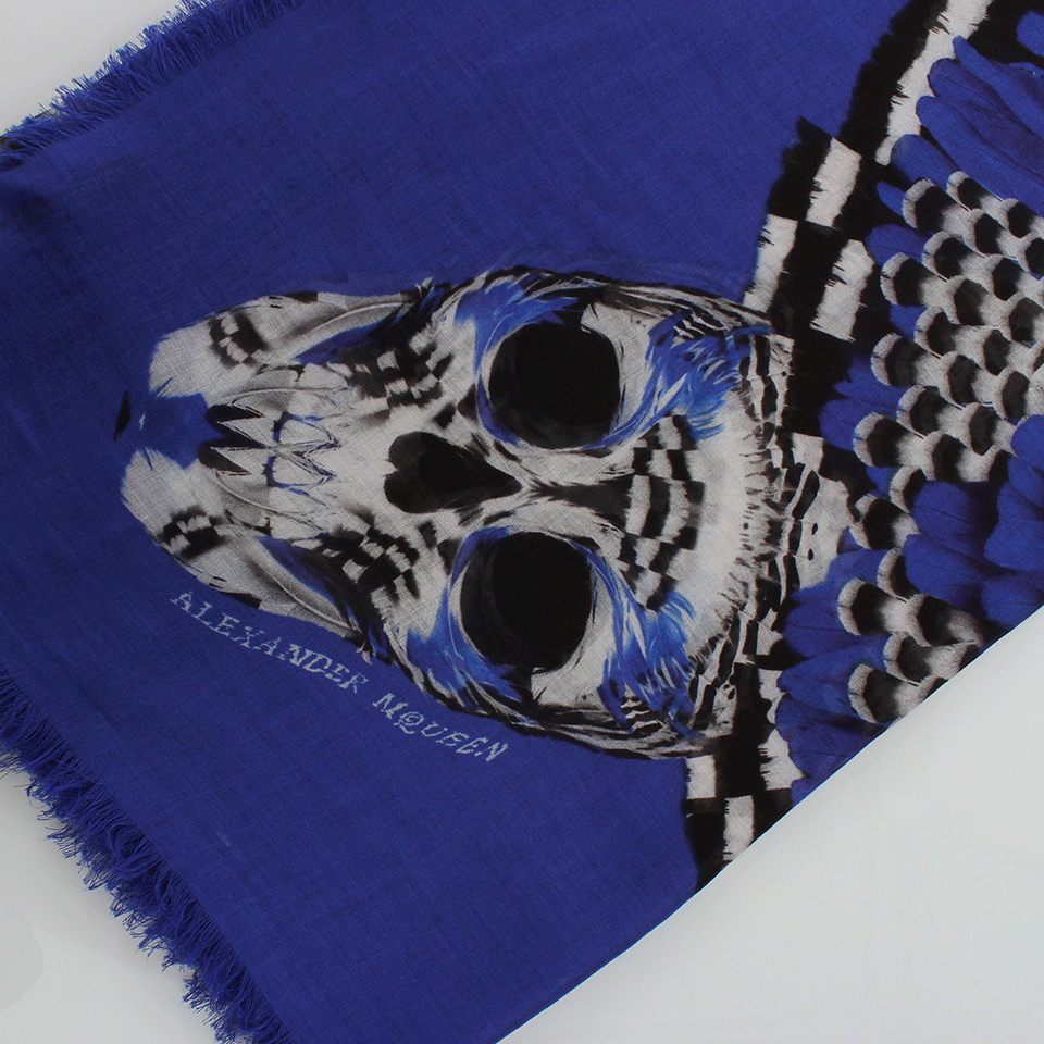 ALEXANDER MCQUEEN-Feather Print Scarf-BLUE/WHT