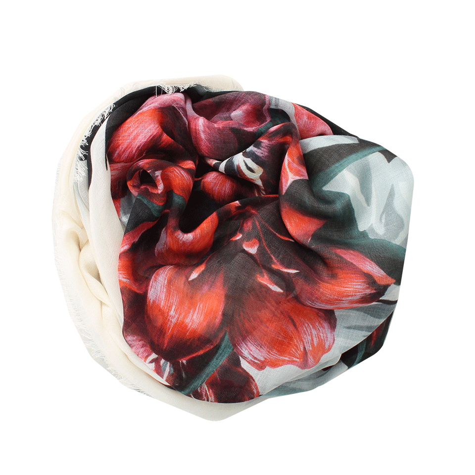 ALEXANDER MCQUEEN-Wrapped Tulips Shawl Pashmina-BLK/RED