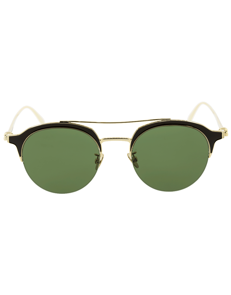 ALEXANDER MCQUEEN-Brow Bar Round Sunglasses-GLD/GRN