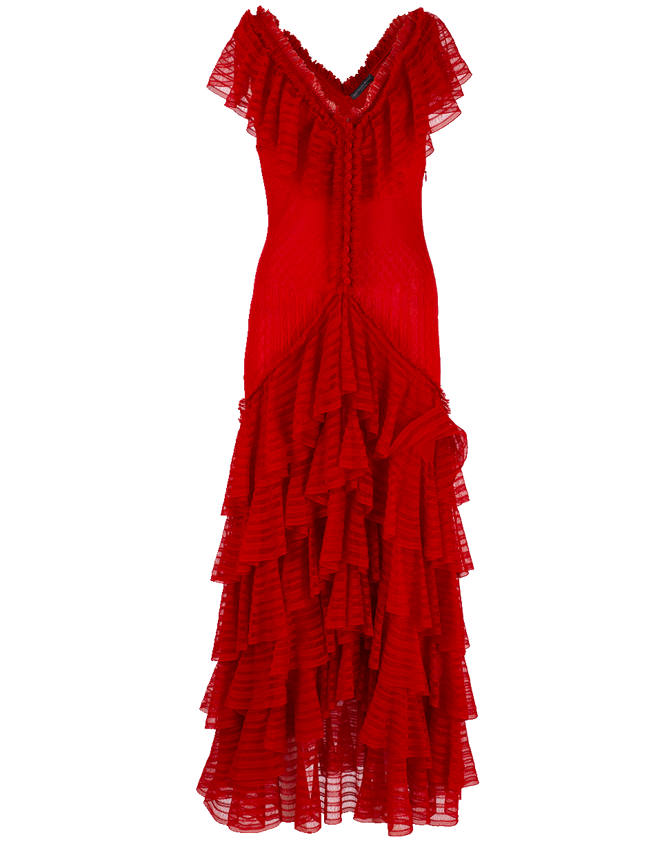 ALEXANDER MCQUEEN-Ruffle Knit Midi Dress-RED