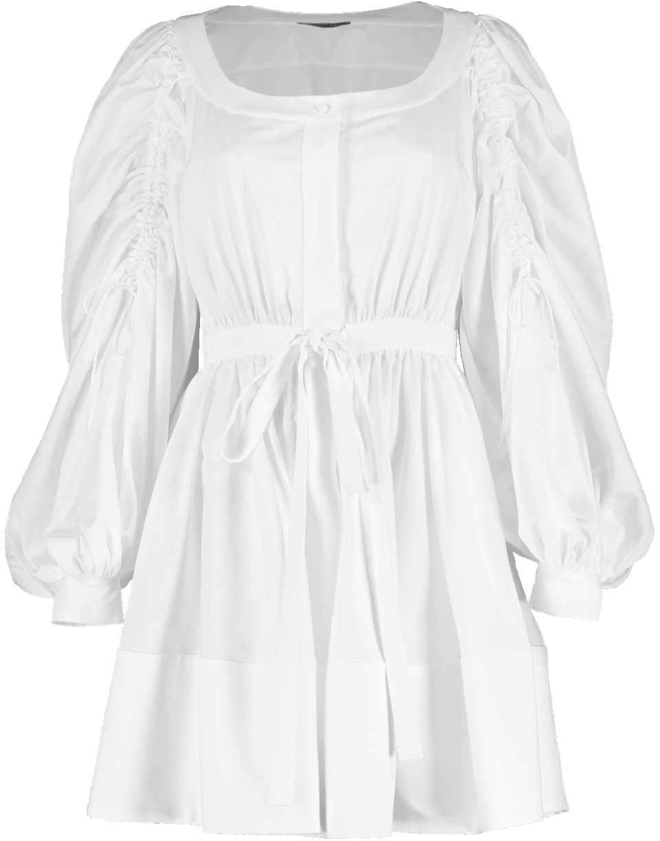 ALEXANDER MCQUEEN-Gathered Sleeve Grosgrain Ribbon Dress-WHITE