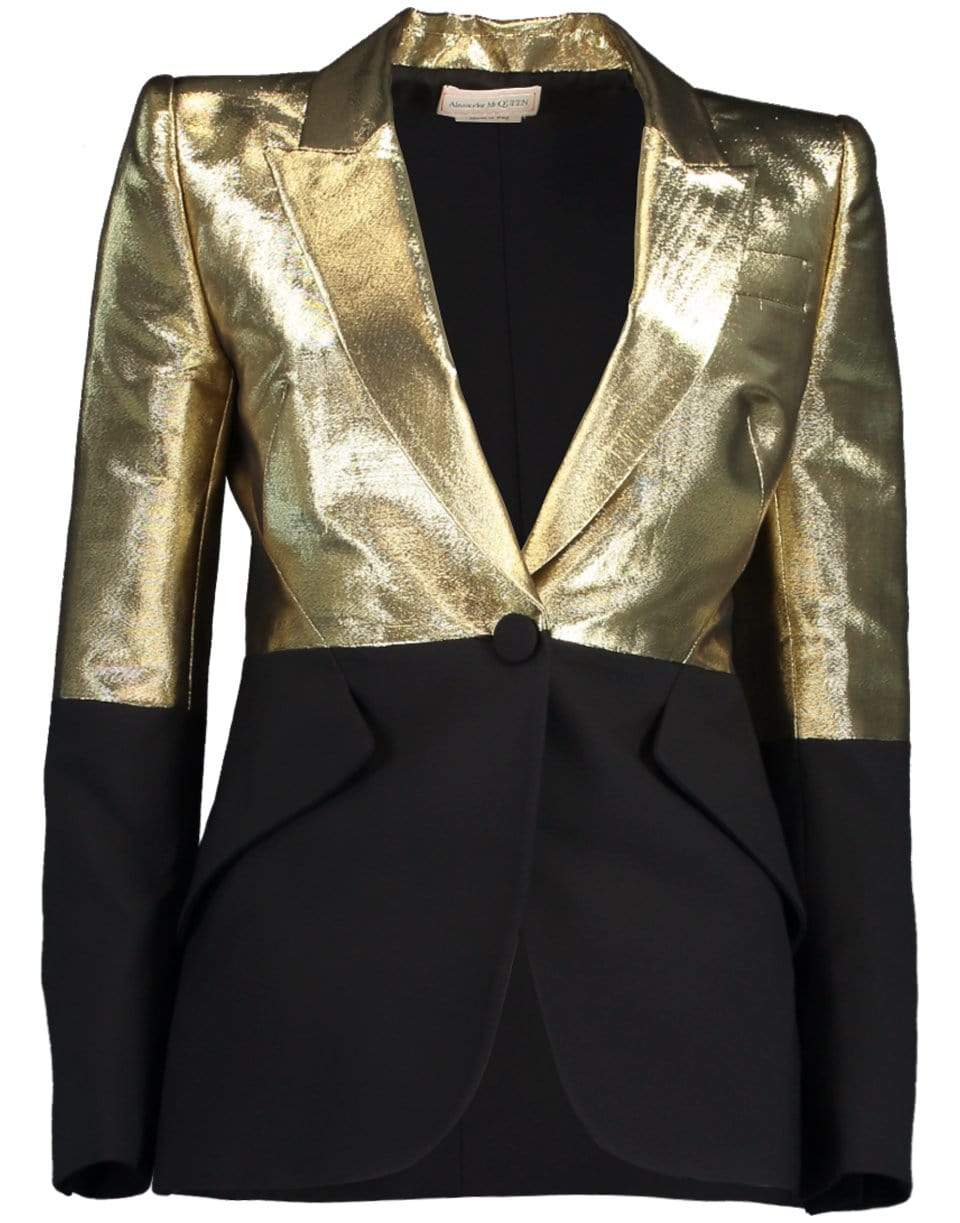 ALEXANDER MCQUEEN-Black and Gold One Button Jacket-