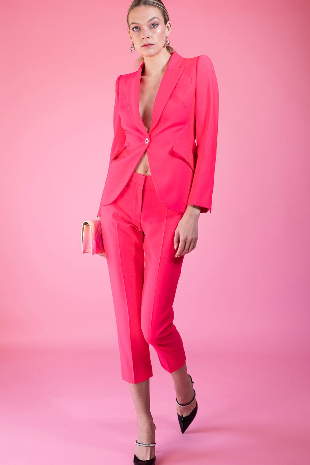 ASOS DESIGN jersey satin cigarette suit pants in pink | ASOS