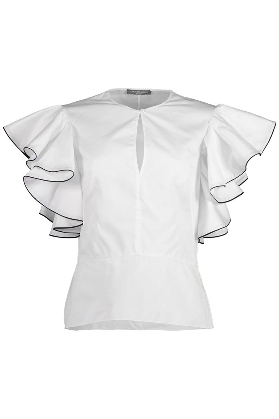 ALEXANDER MCQUEEN-Ruffle Blouse with Piping-WHITE