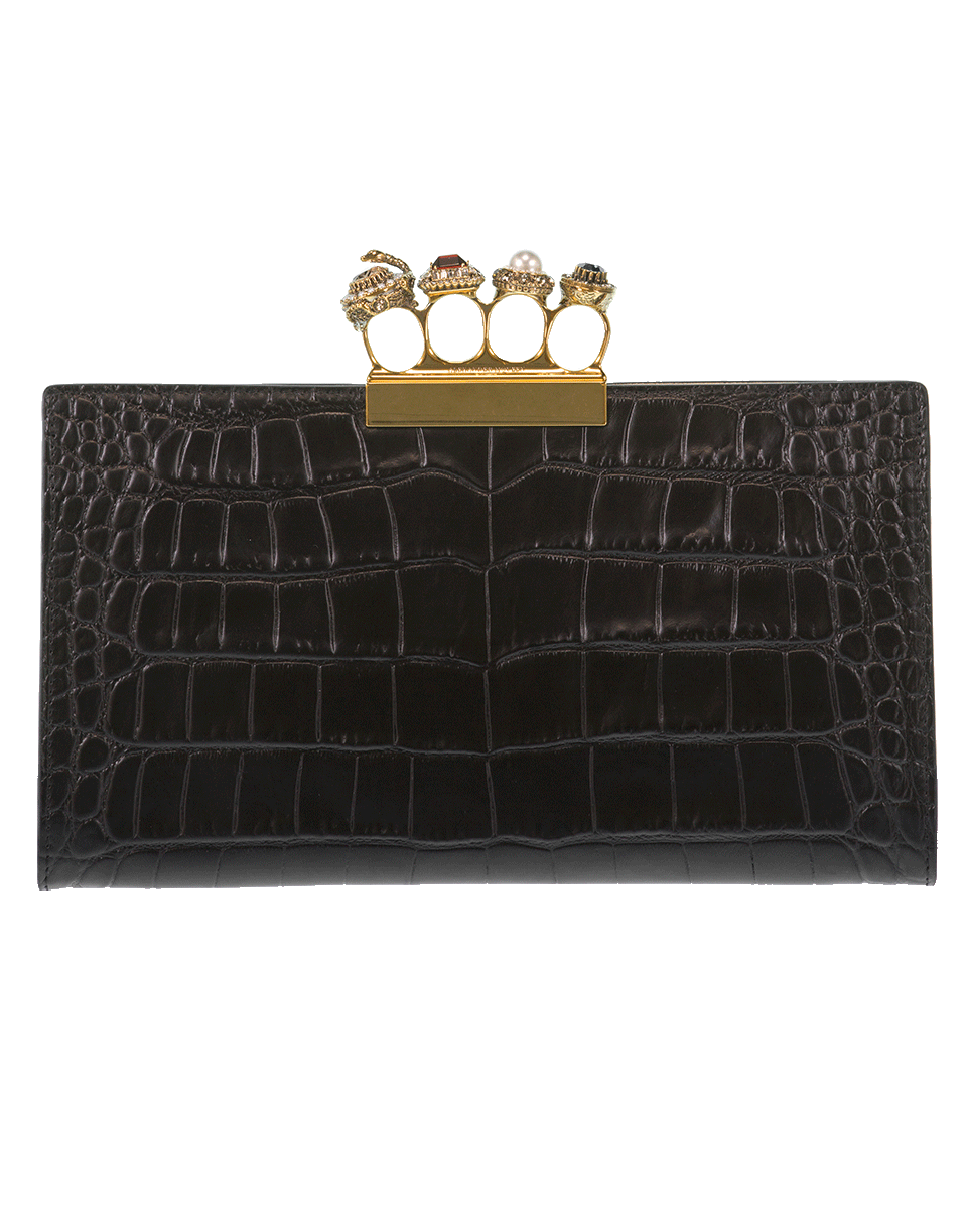 ALEXANDER MCQUEEN-Four Ring Crocodile Embossed Pouch-BLACK