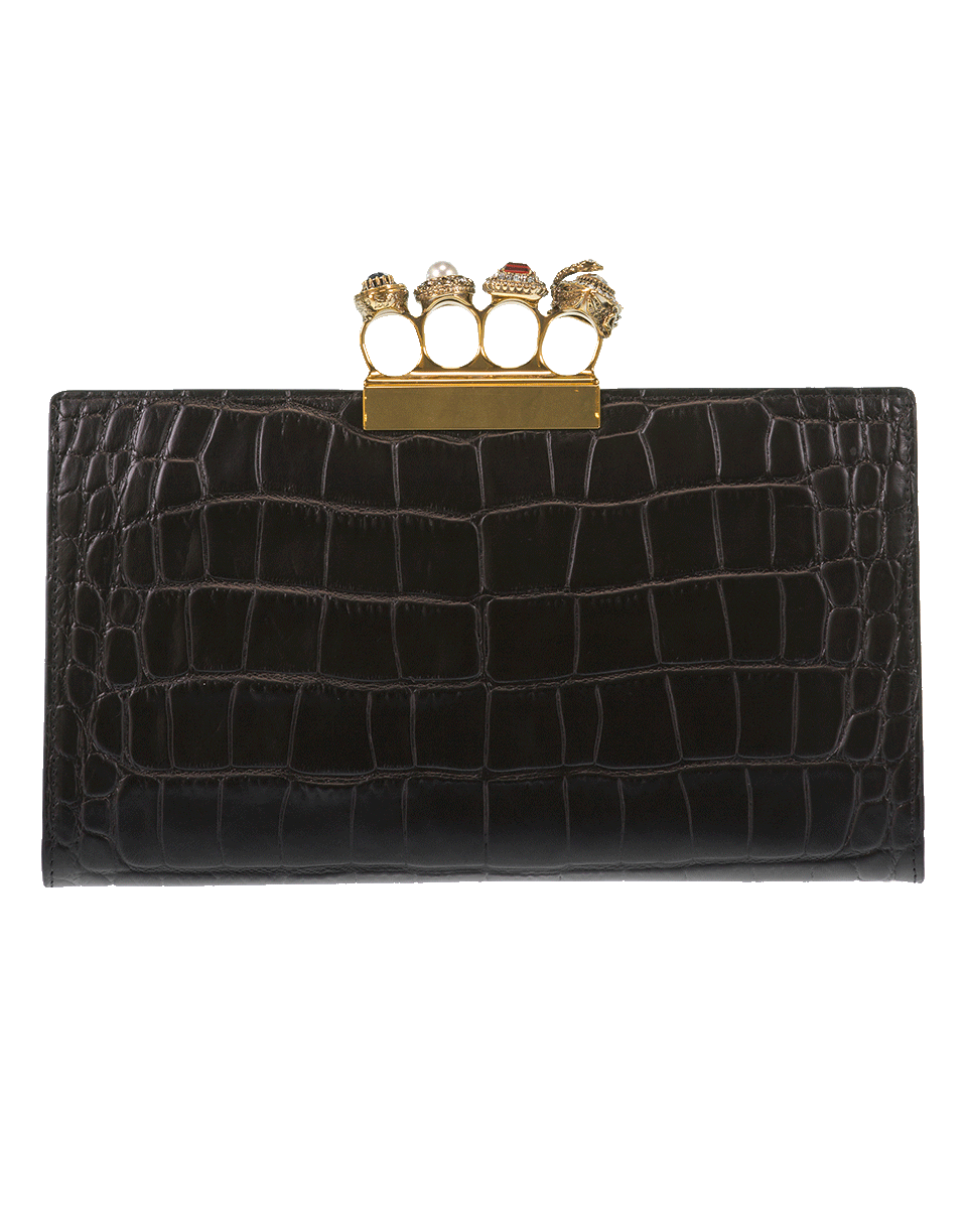 ALEXANDER MCQUEEN-Four Ring Crocodile Embossed Pouch-BLACK