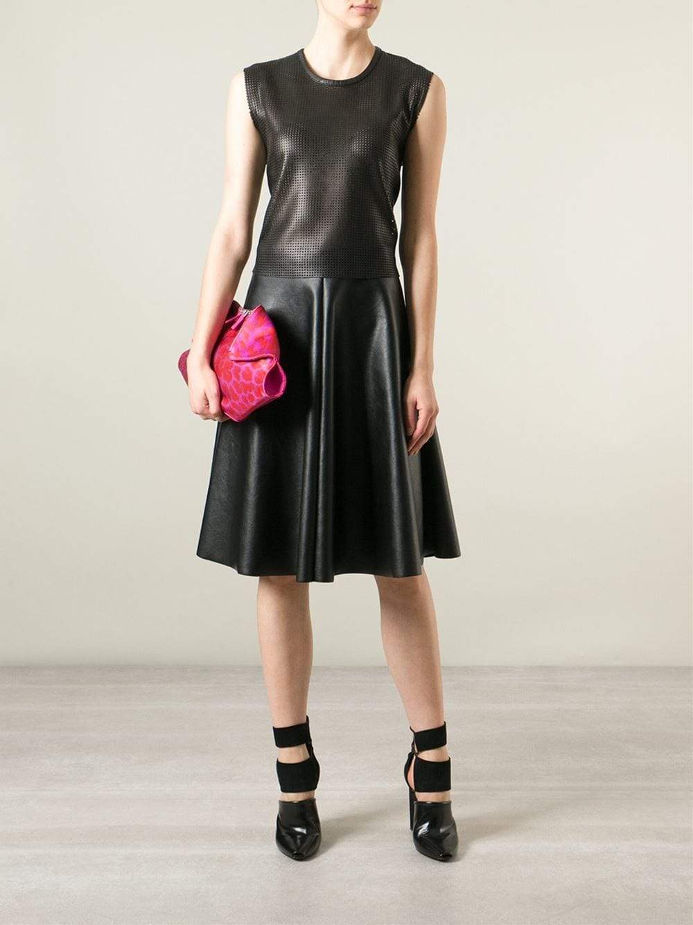 Alexander McQueen Black Silk and Leather Foldover Rose Clutch