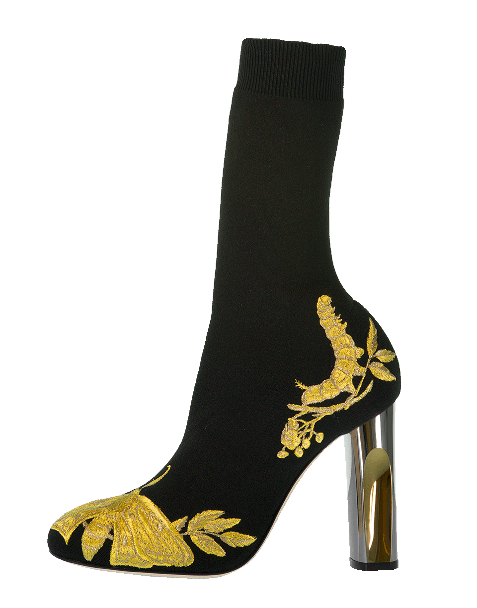 ALEXANDER MCQUEEN-Gold Embroidery Stretch Bootie-