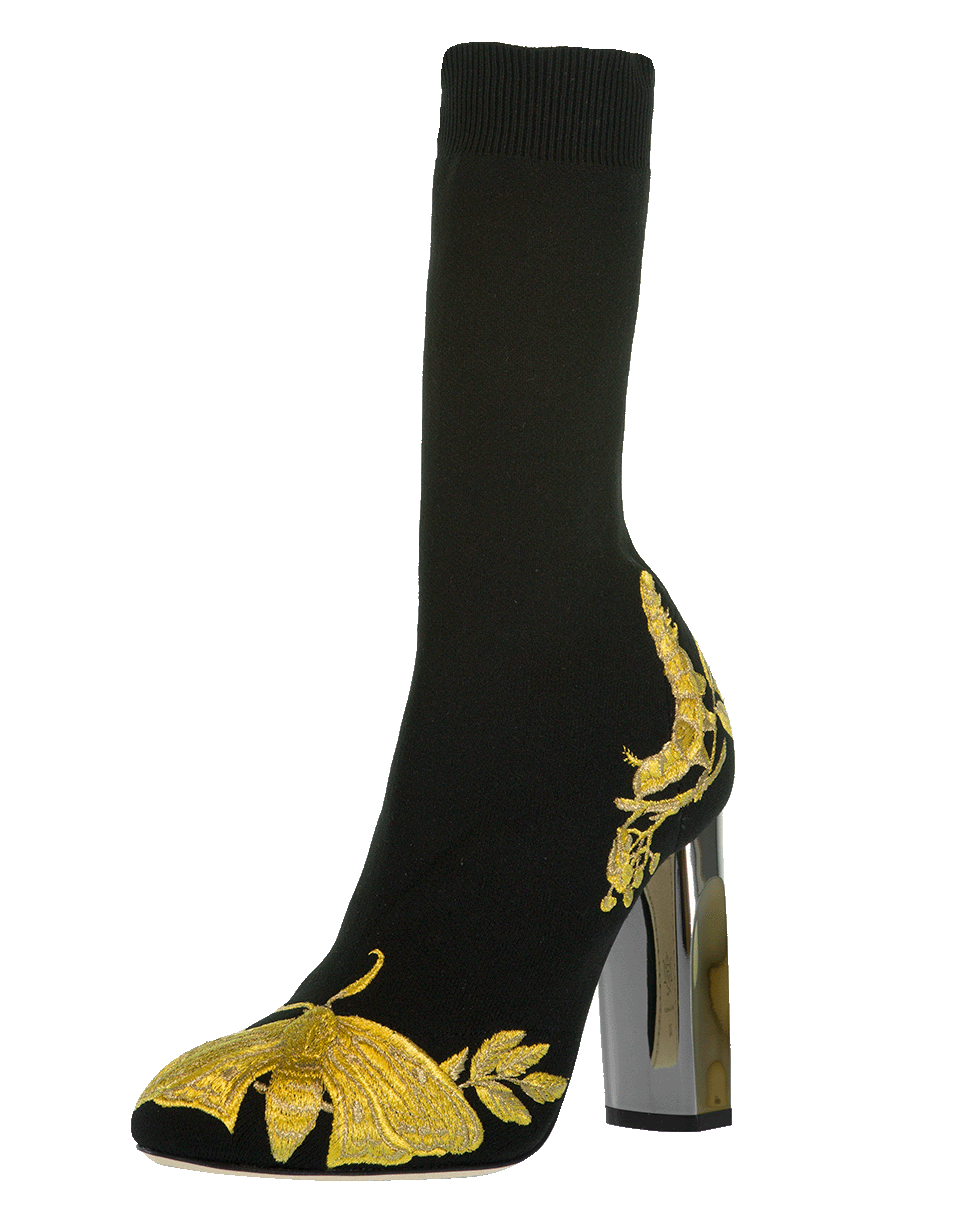 ALEXANDER MCQUEEN-Gold Embroidery Stretch Bootie-