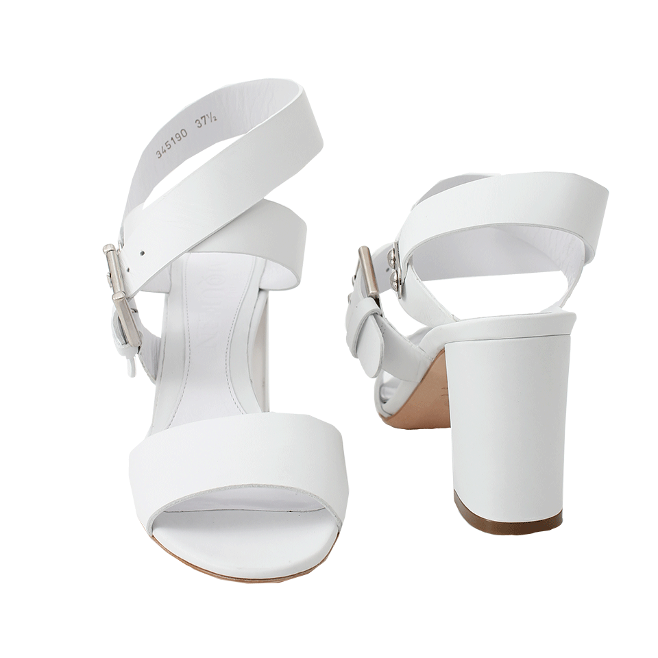 ALEXANDER MCQUEEN-White Block Heel Wide Strap Sandal-