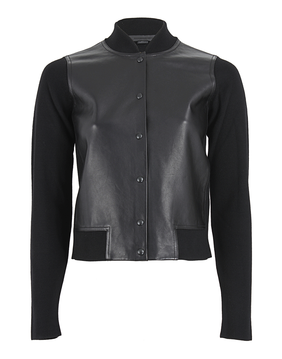 ALEXANDER WANG-Leather Front Knit Bomber Jacket-BLACK