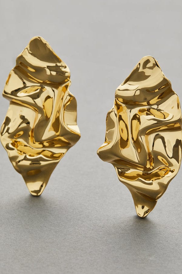 ALEXIS BITTAR-Crumpled Gold Post Earrings-GOLD