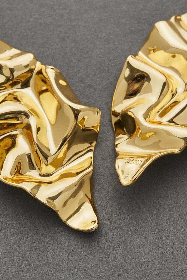 ALEXIS BITTAR-Crumpled Gold Post Earrings-GOLD