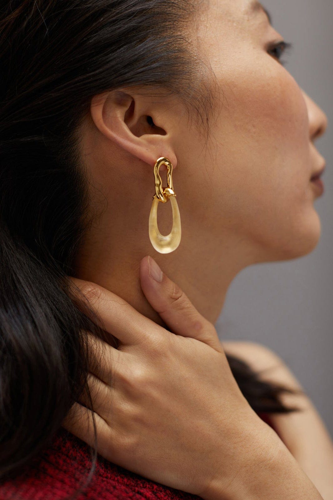 ALEXIS BITTAR-Gold Double Link Earrings-GOLD