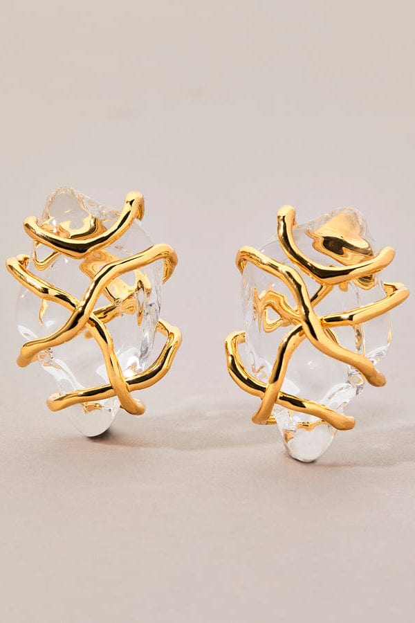 ALEXIS BITTAR-Twisted Gold Liquid Lucite Large Post Earrings-GOLD