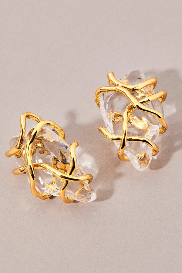 ALEXIS BITTAR-Twisted Gold Liquid Lucite Large Post Earrings-GOLD