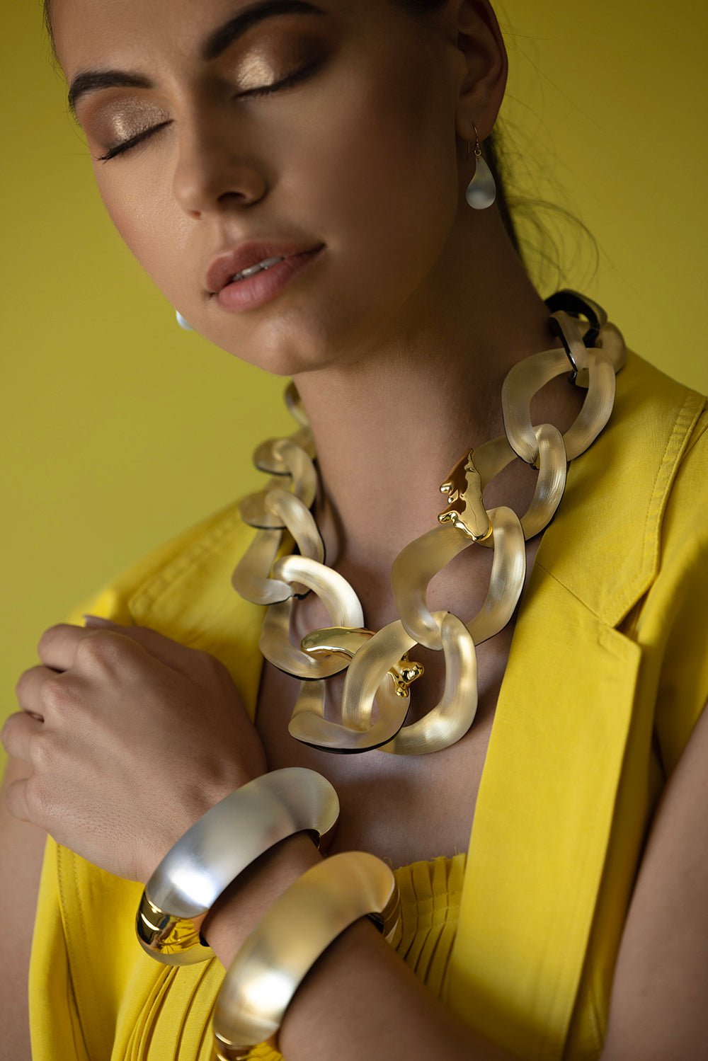 ALEXIS BITTAR-Extra Large Molten Link Necklace - Gold-GOLD
