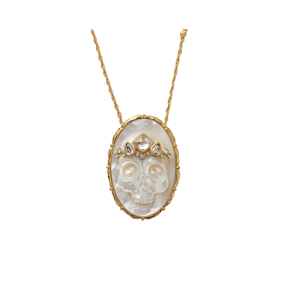 ALEXIS BITTAR-Muse D'or Agate Skull Pendant Necklace-GOLD