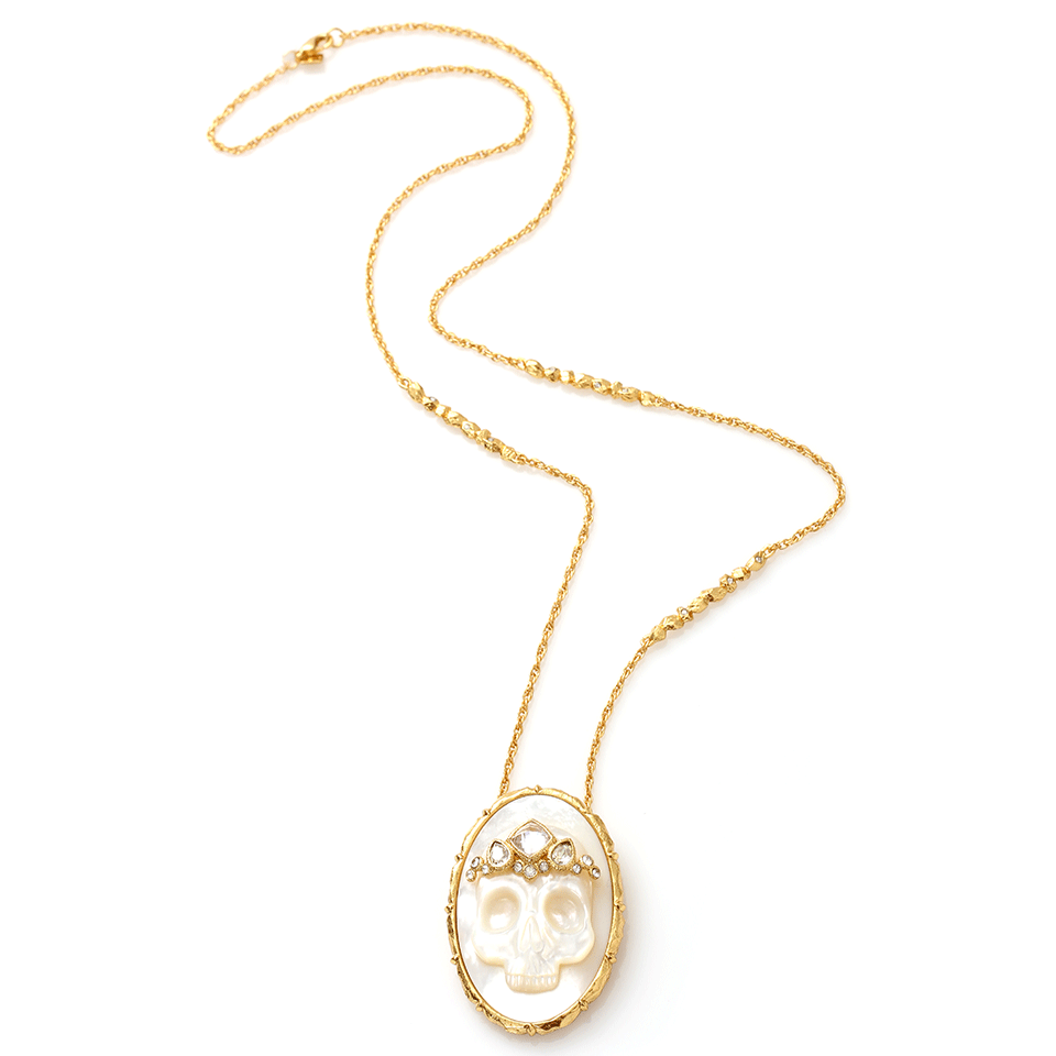 ALEXIS BITTAR-Muse D'or Agate Skull Pendant Necklace-GOLD
