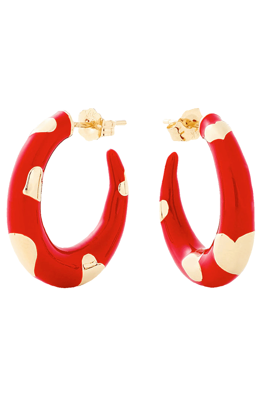 ALISON LOU-Petite Amour Heart Red Hoops-YELLOW GOLD