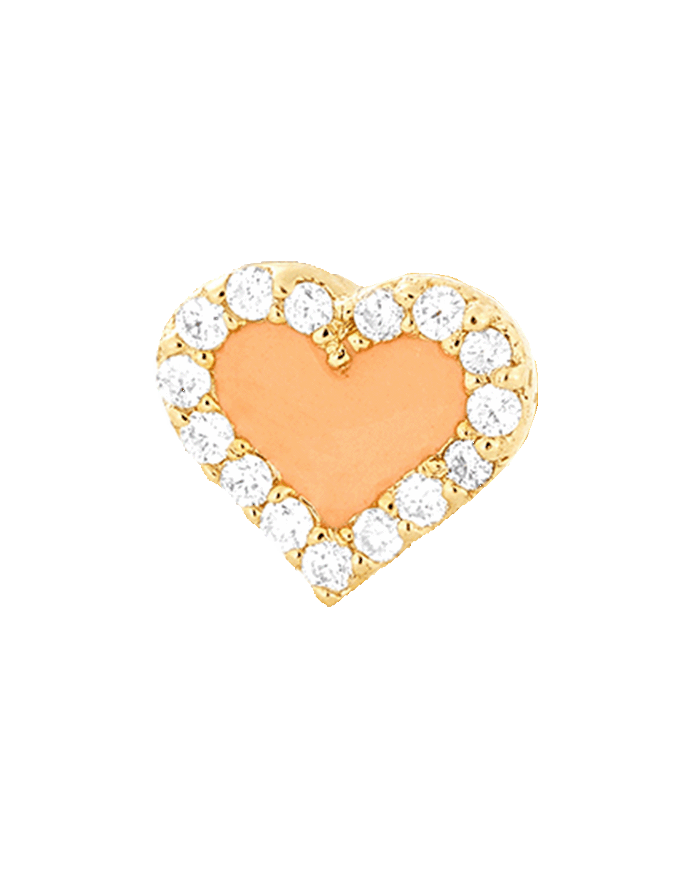 ALISON LOU-Coral Enamel And Diamond Heart Stud-YELLOW GOLD