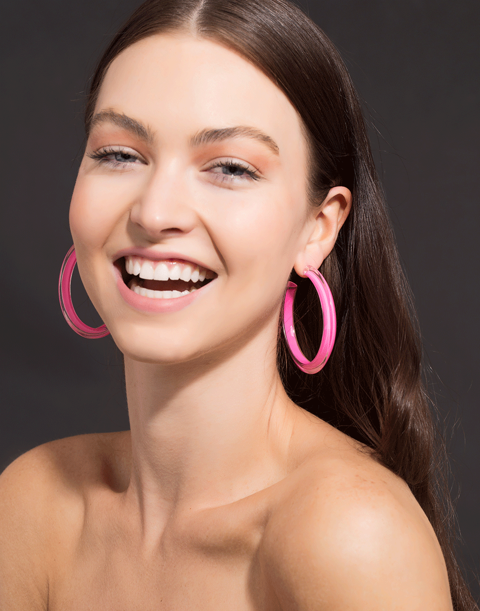 ALISON LOU-Medium Neon Pink Loucite Jelly Hoops-YELLOW GOLD