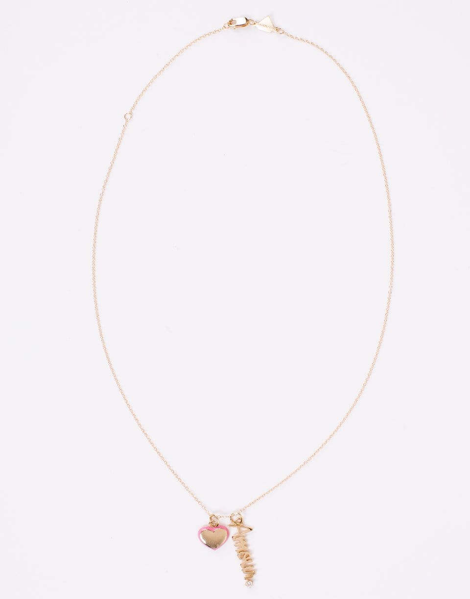 ALISON LOU-Amour Pink Puff Heart Necklace-YELLOW GOLD