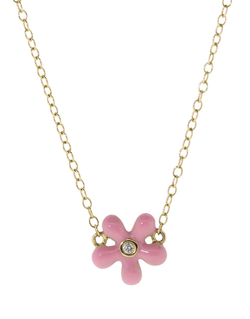 ALISON LOU-Pink Enamel Wildflower Necklace-YELLOW GOLD