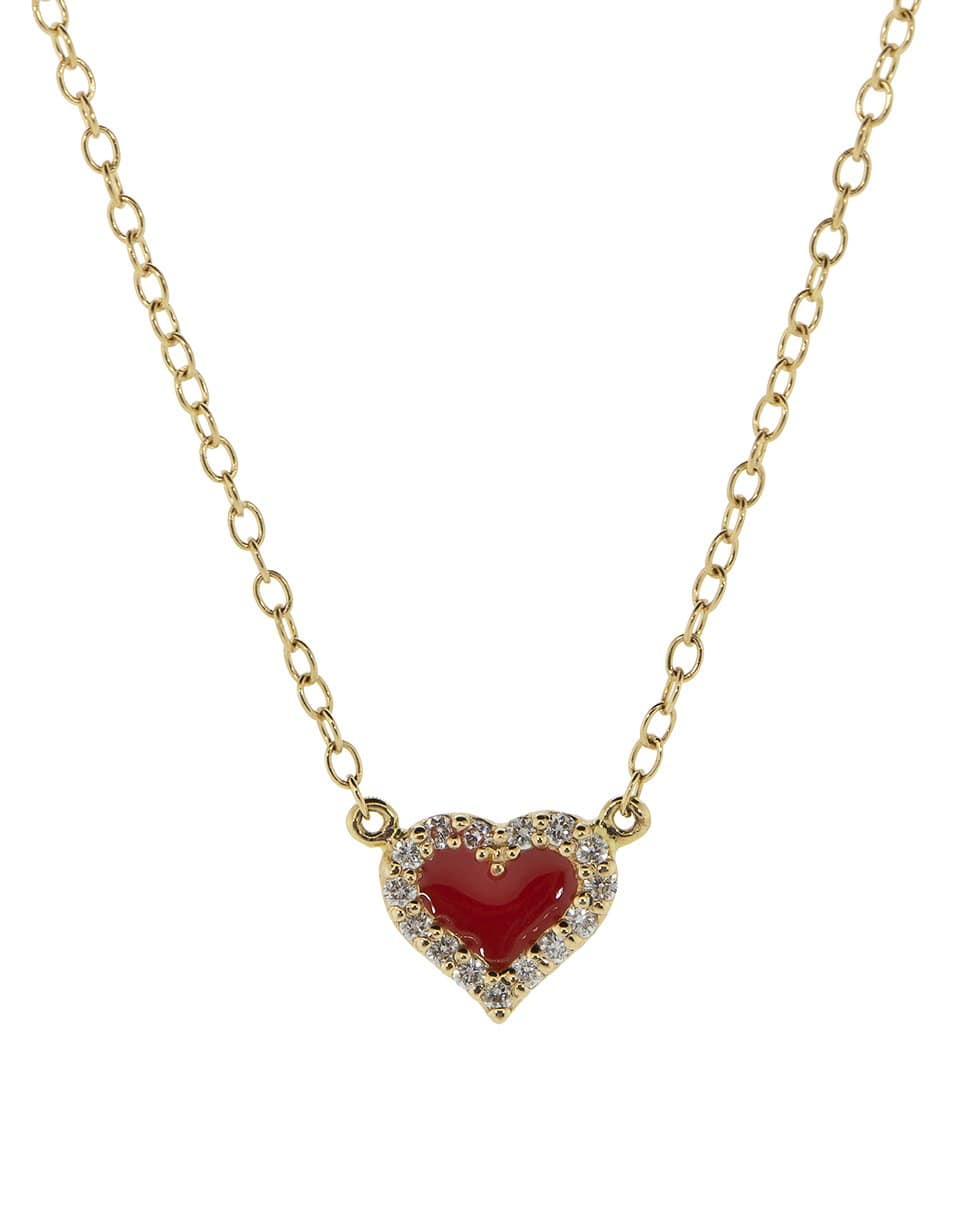 ALISON LOU-Red Enamel and Diamond Heart Necklace-YELLOW GOLD