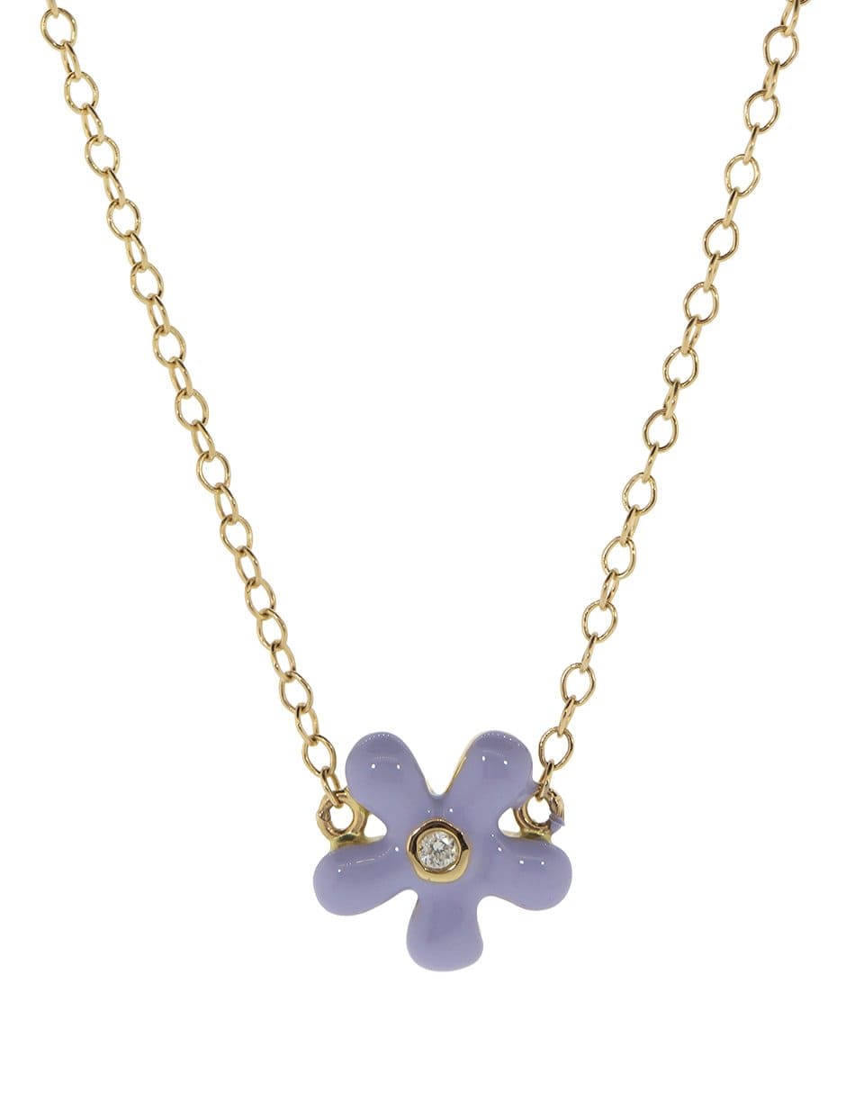 ALISON LOU-Violet Enamel Wildflower Necklace-YELLOW GOLD