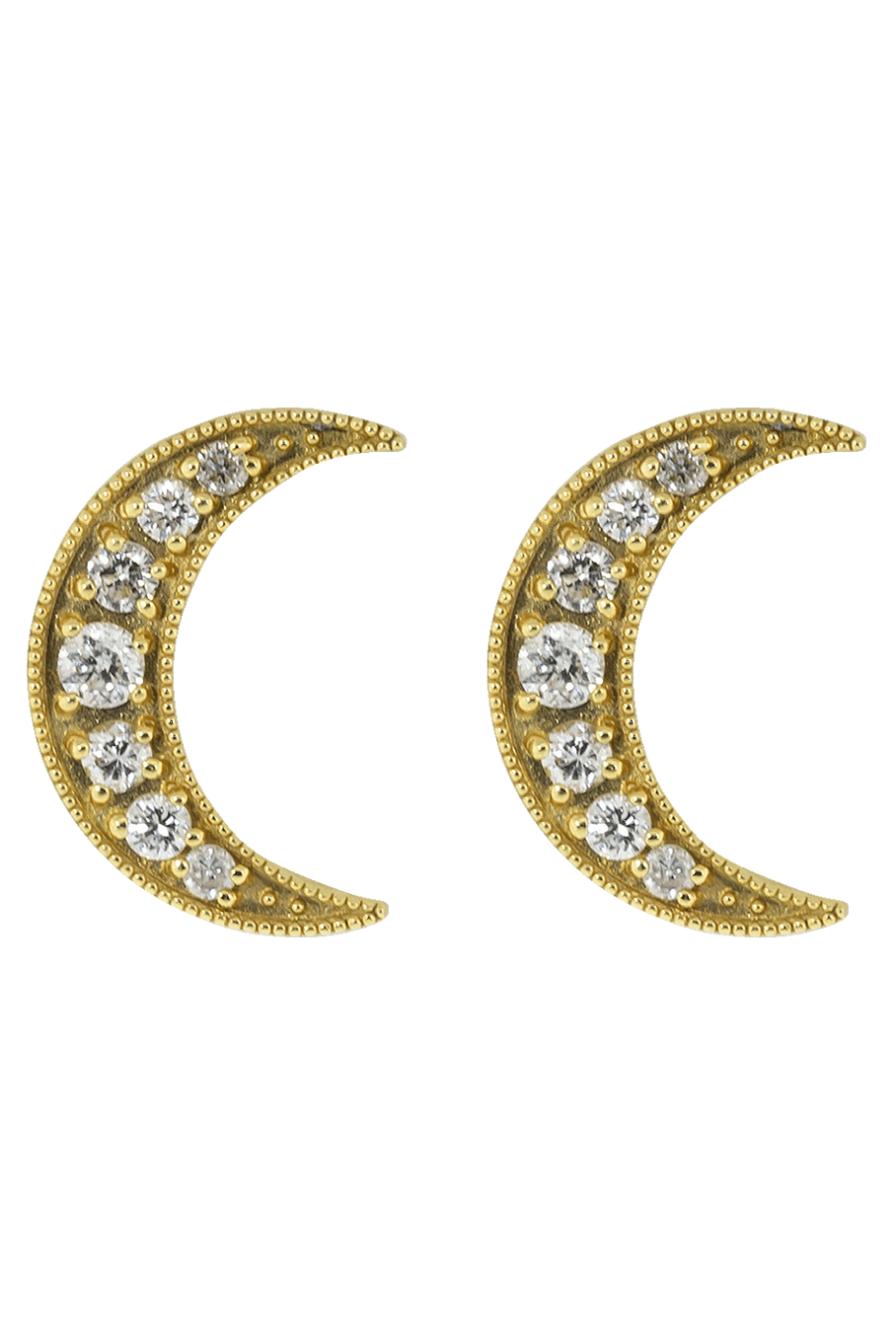 ANDREA FOHRMAN-Crescent Moon Diamond Studs-YELLOW GOLD