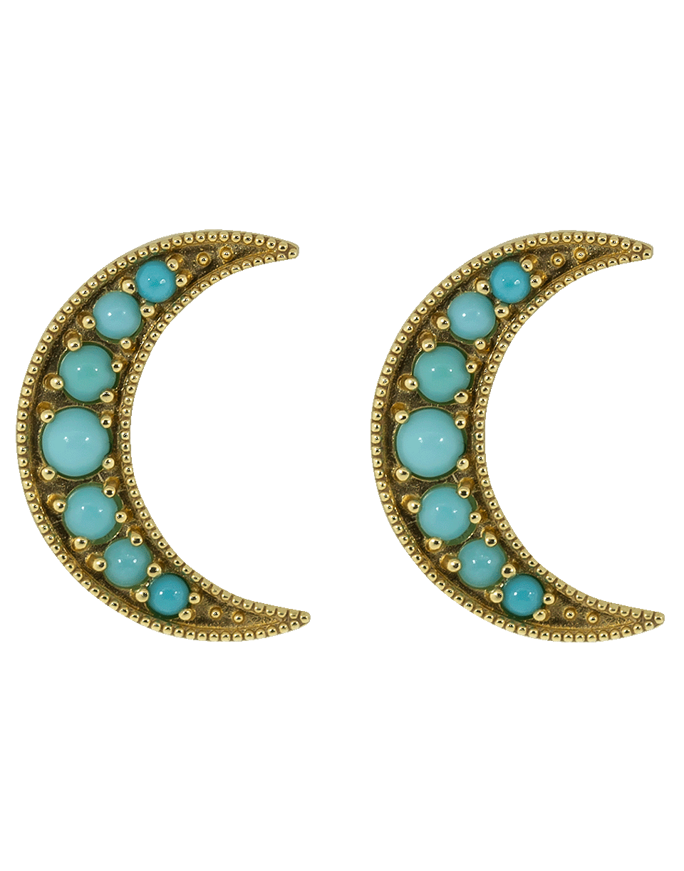 ANDREA FOHRMAN-Crescent Moon Turquoise Studs-YELLOW GOLD
