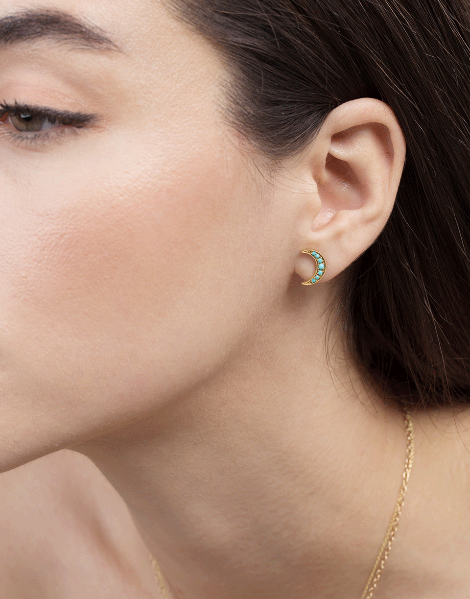 ANDREA FOHRMAN-Crescent Moon Turquoise Studs-YELLOW GOLD
