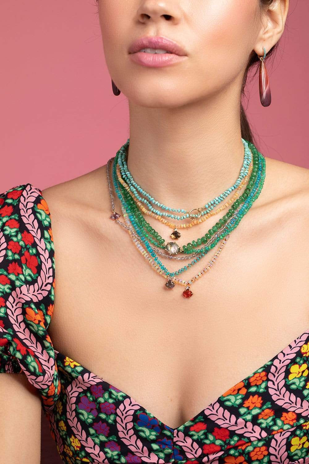 ANDREA FOHRMAN-Fire Opal Ethiopian Bead Necklace-ROSE GOLD